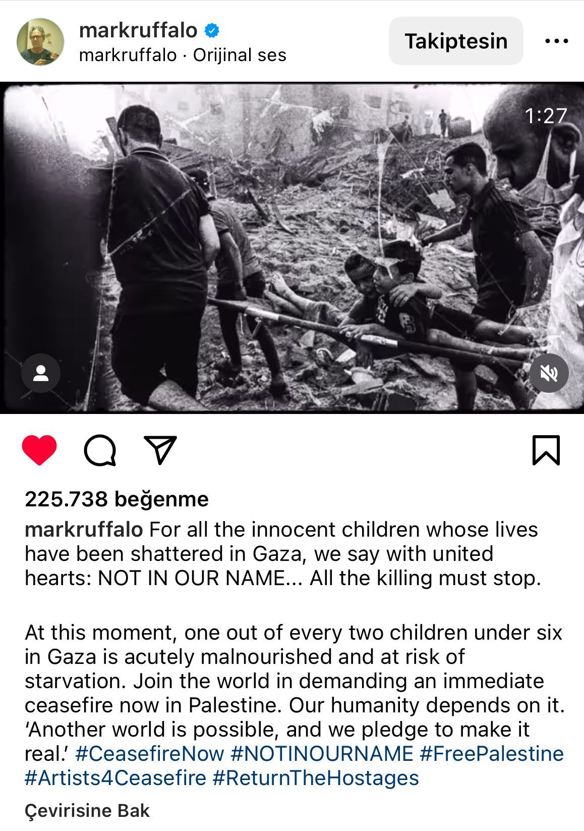 Dünyaca ünlü oyuncu Mark Ruffalo'dan Gazze için acil ateşkes çağrısı Dünyaca ünlü oyuncu Mark Ruffalo'dan Gazze için acil ateşkes çağrısı - 1. Resim
