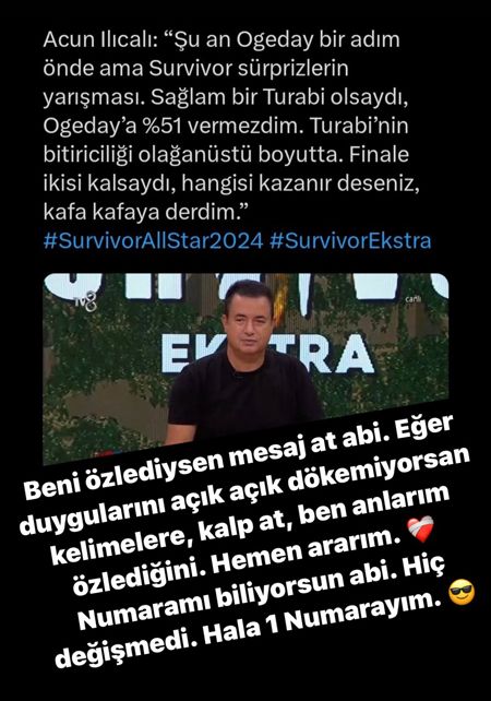Yoğun bakıma kaldırılmıştı! Survivor Turabi’nin Acun Ilıcalı’ya mesajı var - 2. Resim