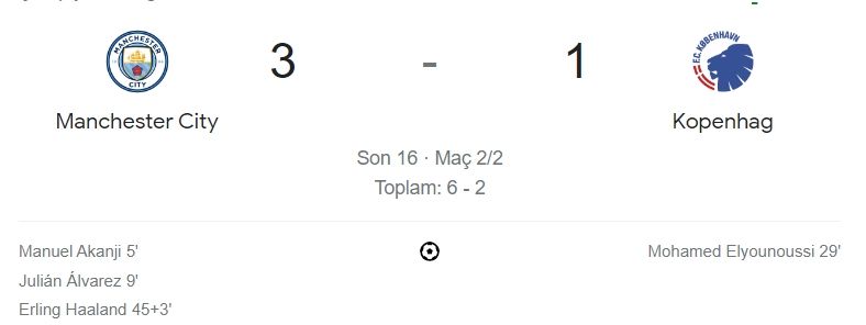 Manchester City Kopenhag maçı 3-1’lik Manchester City üstünlüğü ile devam ediyor - 1. Resim