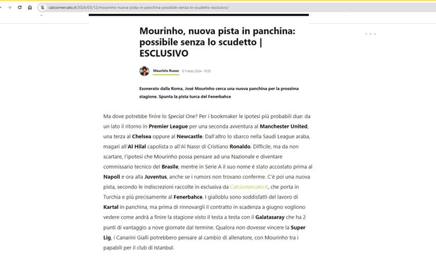 İtalyan basını duyurdu! Süper Lig devinin şampiyonluk projesi Jose Mourinho İtalyan basını duyurdu! Süper Lig devinin şampiyonluk projesi Jose Mourinho - 1. Resim
