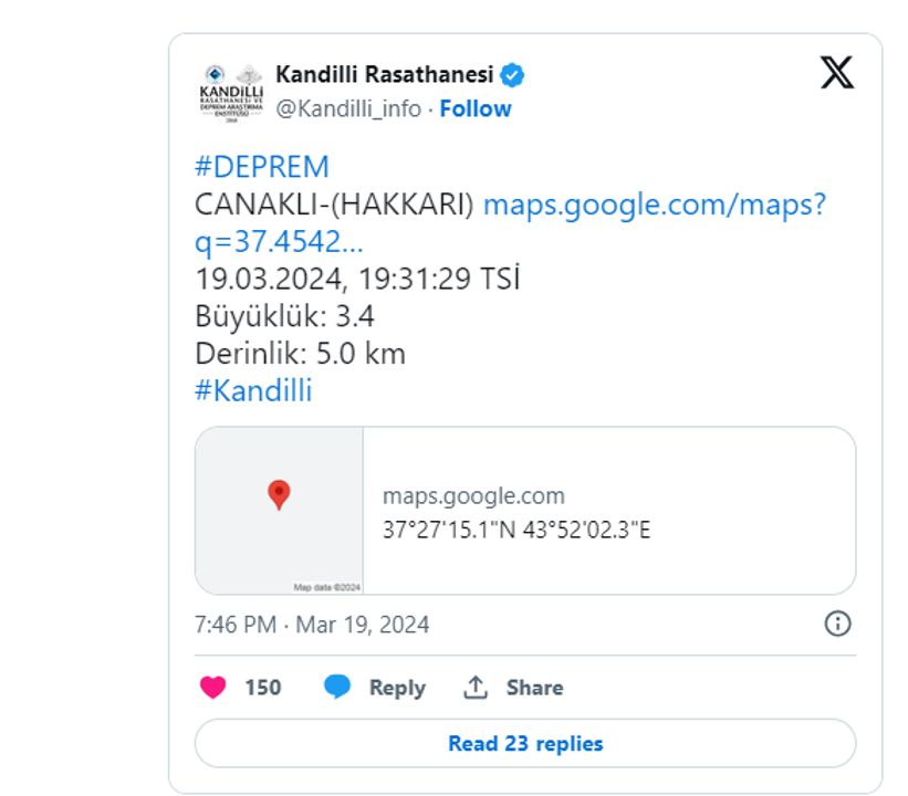 Hakkari 3.4 deprem oldu - 1. Resim