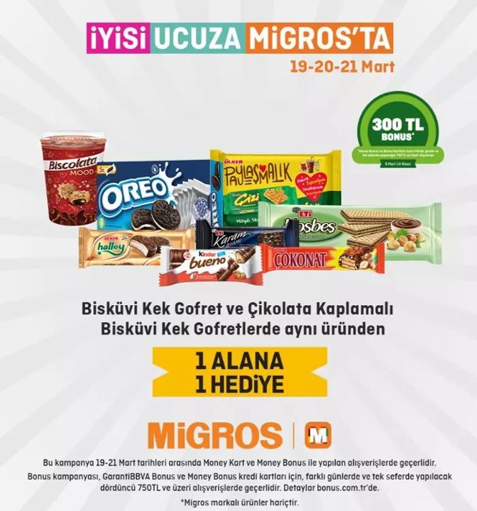 Migros 1 alana 1 bedava kampanyası 19-20-21 Mart tarihinde geçerli olacak Migros 1 alana 1 bedava kampanyası 19-20-21 Mart tarihinde geçerli olacak - 2. Resim
