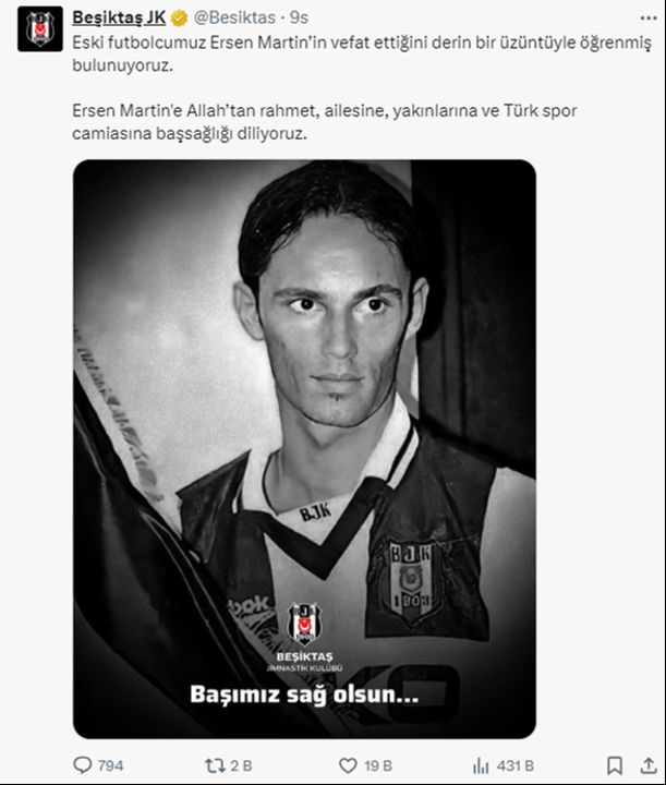 Ölümüyle spor dünyasını yasa boğdu! TFF ve kulüplerden Ersen Martin için başsağlığı mesajları - 5. Resim