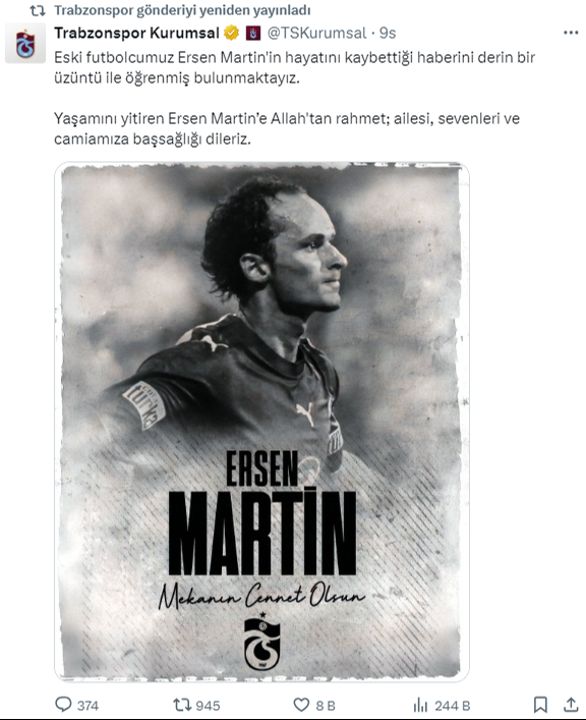 Ölümüyle spor dünyasını yasa boğdu! TFF ve kulüplerden Ersen Martin için başsağlığı mesajları - 6. Resim