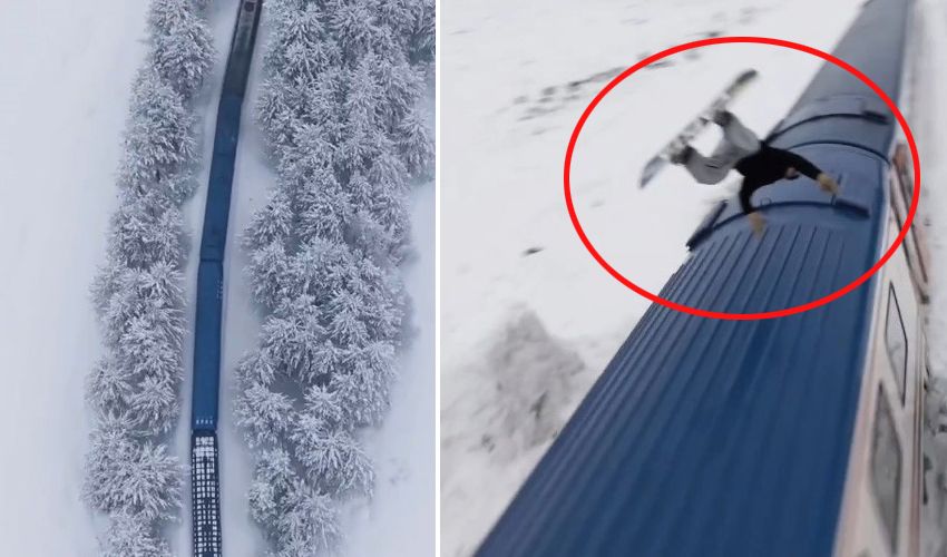 Nefes kesen anlar! Snowboard ile Doğu Ekspresi’nin üzerinden atladı Nefes kesen anlar! Snowboard ile Doğu Ekspresi’nin üzerinden atladı - 1. Resim
