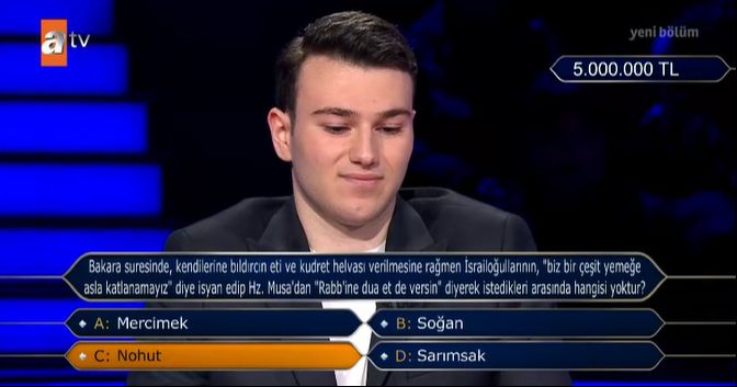 İsrailoğullarının istedikleri yiyecekler ne? Milyoner'de 5 milyonluk Bakara Suresi sorusu ve cevabı - 2. Resim