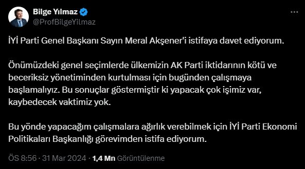İyi Parti Ekonomi Politikaları Başkanı Bilge Yılmaz istifa mı etti? Son dakika açıklaması İyi Parti Ekonomi Politikaları Başkanı Bilge Yılmaz istifa mı etti? Son dakika açıklaması - 1. Resim