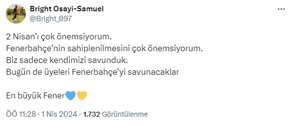 Fenerbahçeli Osayi-Samuel'den 2 Nisan paylaşımı! Maskeli taraftarı yumrukladığı görüntüler olay olmuştu Fenerbahçeli Osayi-Samuel'den 2 Nisan paylaşımı! Maskeli taraftarı yumrukladığı görüntüler olay olmuştu - 3. Resim