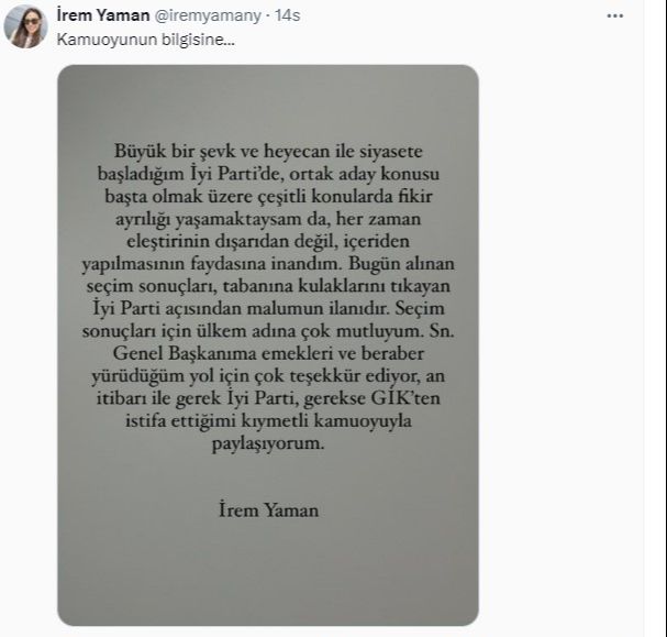 İyi Parti'de 31 Mart depremi! GİK Üyesi 'malumun ilamı' diyerek istifa etti - 1. Resim