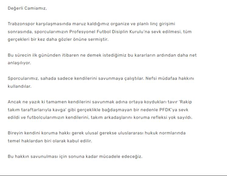 Trabzonspor-Fenerbahçe maçı PFDK sevkleri sonrası Fenerbahçe'den ilk açıklama! Trabzonspor-Fenerbahçe maçı PFDK sevkleri sonrası Fenerbahçe'den ilk açıklama! - 1. Resim