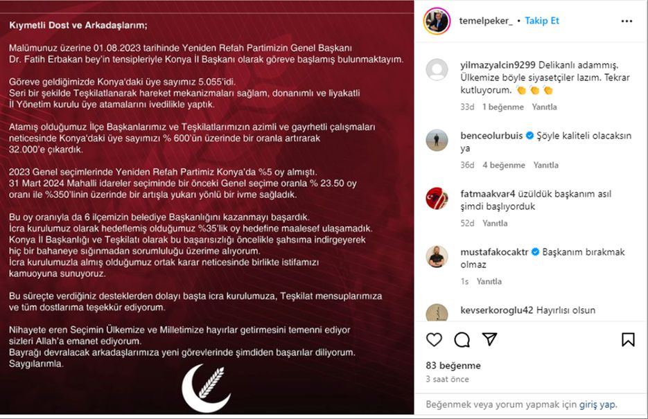 Yeniden Refah Partisi'nde sürpriz istifa: 6 ilçeyi kazanmışlardı, sebebi şaşkına çevirdi Yeniden Refah Partisi'nde sürpriz istifa: 6 ilçeyi kazanmışlardı, sebebi şaşkına çevirdi - 1. Resim