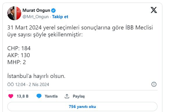 İBB Meclis parti üye sayısı açıklandı! CHP 184, AK Parti 130, MHP 2 koltuk aldı İBB Meclis parti üye sayısı açıklandı! CHP 184, AK Parti 130, MHP 2 koltuk aldı - 2. Resim
