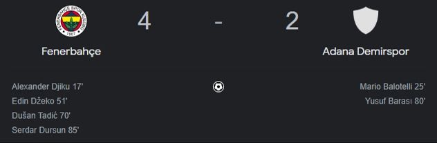 Fenerbahçe-Adana Demirspor maçı 4-2'lik Fenerbahçe'nin üstünlüğü ile sona erdi. - 1. Resim