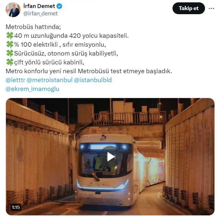 İstanbul'da sürücüsüz elektrikli metrobüs  İstanbul'da sürücüsüz elektrikli metrobüs