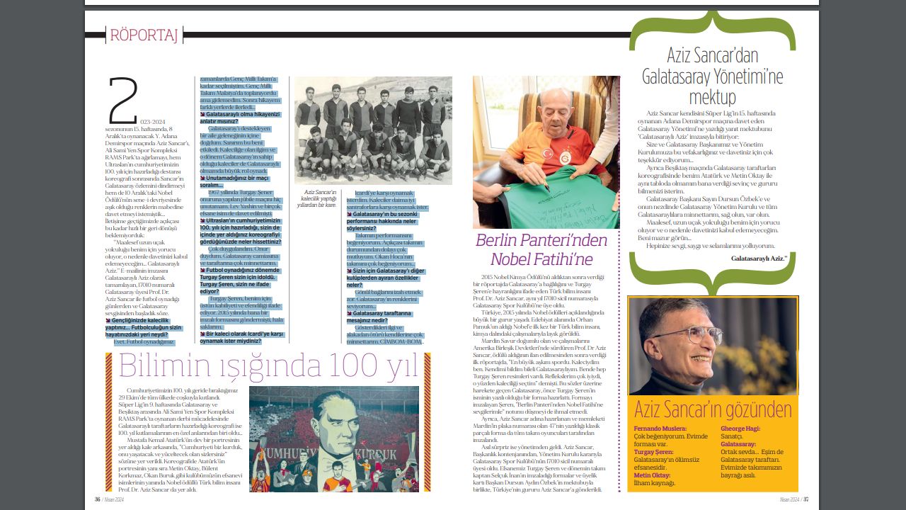 Nobel ödüllü Aziz Sancar, Galatasaray ve Okan Buruk'a övgü Nobel ödüllü Aziz Sancar, Galatasaray ve Okan Buruk'a övgü - 2. Resim