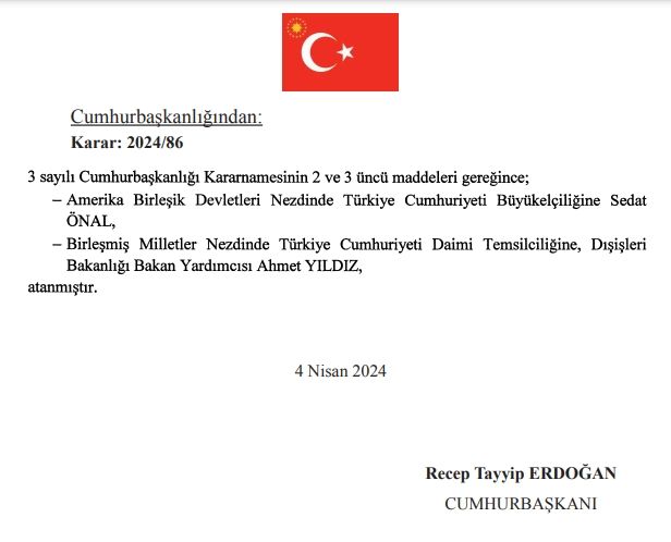 Resmi Gazete'de yayımlandı, Türkiye'nin ABD Büyükelçisi Sedat Önal oldu - 1. Resim