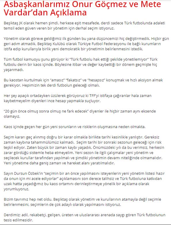 Sular durulmuyor! Beşiktaş'tan TFF'ye olağanüstü seçimli genel kurul çağrısı:  Sular durulmuyor! Beşiktaş'tan TFF'ye olağanüstü seçimli genel kurul çağrısı: