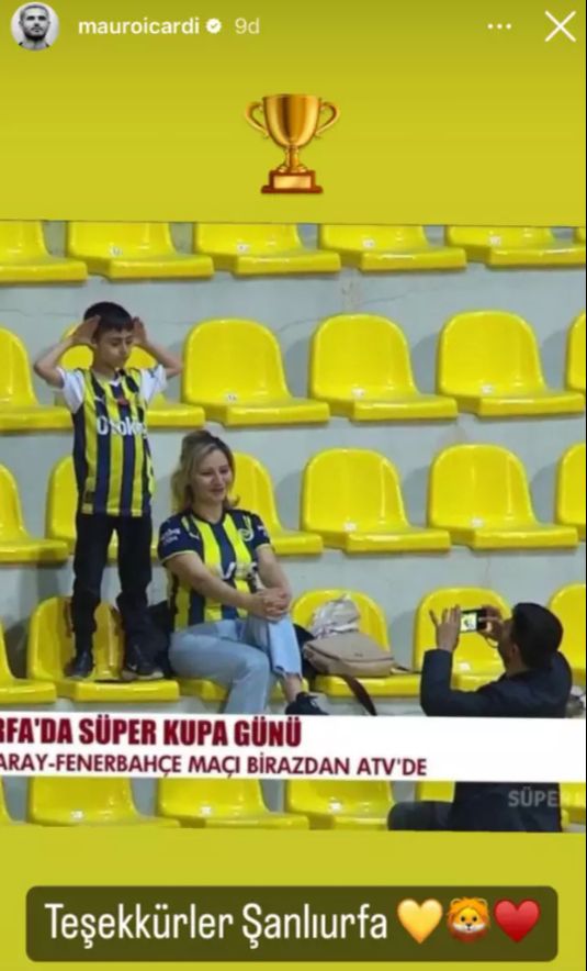 Süper Kupa finaline damga vuran Mauro Icardi'den flaş paylaşım! Fenerbahçeli taraftarın görüntüsünü alıp... - 1. Resim