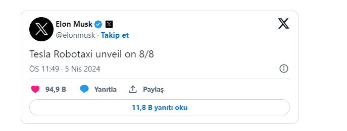 Tesla Robotaxi'nin tanıtım tarihi 8 Ağustos 2024 oldu Tesla Robotaxi'nin tanıtım tarihi 8 Ağustos 2024 oldu - 2. Resim