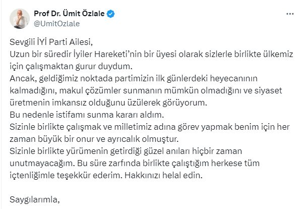 Ümit Özlale İyi Parti'den istifa etti Ümit Özlale İyi Parti'den istifa etti - 1. Resim