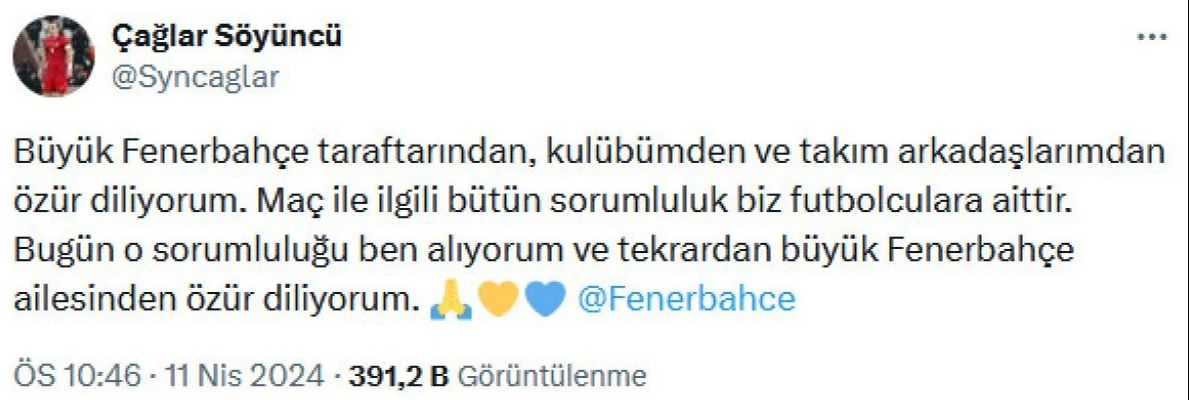 Çağlar Söyüncü'den özür paylaşımı! Olympiakos-Fenerbahçe maçındaki hatalarıyla geceye damga vurdu - 2. Resim