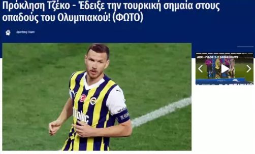 Olympiakos tribünlerine Türk bayrağını gösteren Edin Dzeko Yunanistan'da manşetlerde:  Olympiakos tribünlerine Türk bayrağını gösteren Edin Dzeko Yunanistan'da manşetlerde: