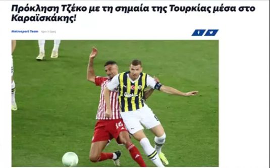 Olympiakos tribünlerine Türk bayrağını gösteren Edin Dzeko Yunanistan'da manşetlerde:  Olympiakos tribünlerine Türk bayrağını gösteren Edin Dzeko Yunanistan'da manşetlerde: