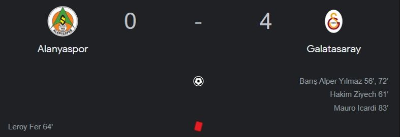Alanyaspor-Galatasaray maçı 4-0’lık Galatasaray üstünlüğü ile sona erdi Alanyaspor-Galatasaray maçı 4-0’lık Galatasaray üstünlüğü ile sona erdi - 1. Resim