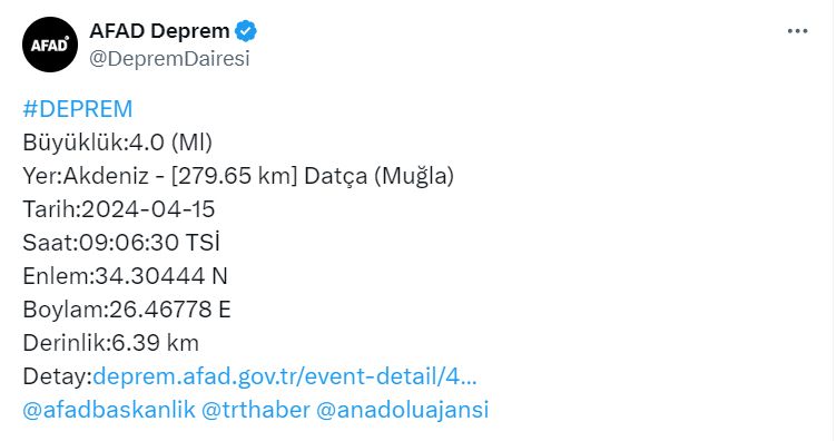 Muğla Datça'da 4 büyüklüğünde deprem meydana geldi Muğla Datça'da 4 büyüklüğünde deprem meydana geldi - 1. Resim