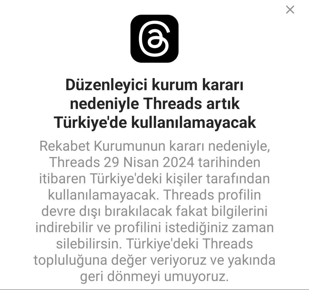 Threads 29 Nisan itibarıyla Türkiye'de kullanılmayacak Threads 29 Nisan itibarıyla Türkiye'de kullanılmayacak - 2. Resim