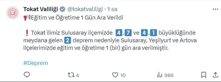 18 nisan Tokat Sulusaray, Artova ve Yeşilyurt ilçelerinde okullar tatil 18 nisan Tokat'ın Sulusaray, Artova ve Yeşilyurt ilçelerinde bugün okullar tatil - 4. Resim