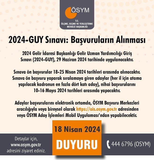 2024-GUY Sınavına ön başvurular 18- 25 Nisan 2024 tarihinde yapılacak 2024-GUY Sınavına ön başvurular 18- 25 Nisan 2024 tarihinde yapılacak - 1. Resim