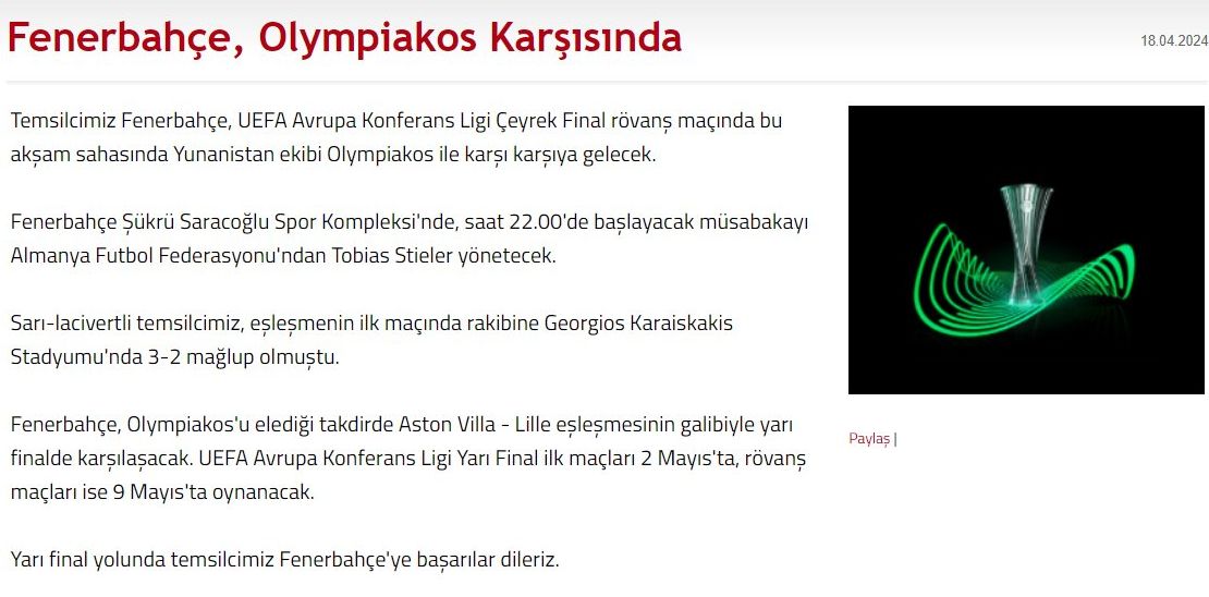 Avrupa'ya 'ya tamam ya devam' maçı! Fenerbahçe- Olympiakos canlı anlatım | Blog - 1. Resim