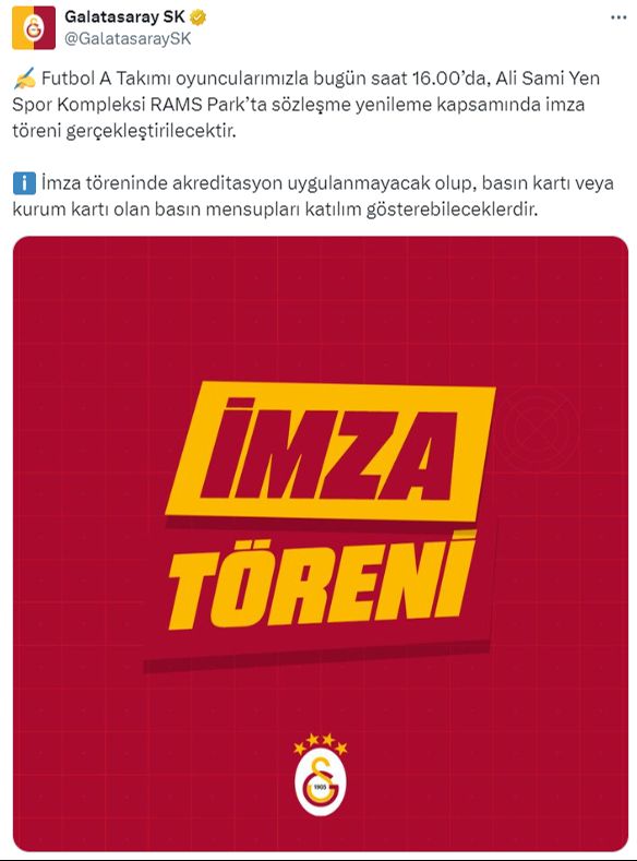 Galatasaray transferi resmen açıkladı:  Galatasaray transferi resmen açıkladı: "Yeni sözleşmeler bugün imzalanıyor" - 1. Resim