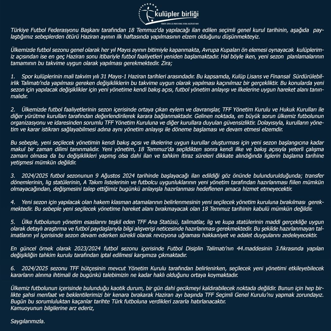 Kulüpler Birliği'nden Federasyon seçimleri ile ilgili açıklama Kulüpler Birliği'nden Federasyon seçimleri ile ilgili açıklama - 1. Resim
