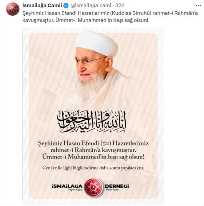 İsmailağa Cemaati lideri Hasan Kılıç Hoca Efendi vefat etti İsmailağa Cemaati lideri Hasan Kılıç Hoca Efendi vefat etti - 1. Resim