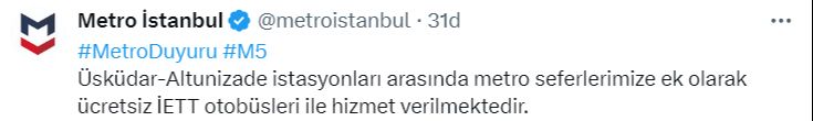 M5 Üsküdar-Samandıra metro hattında teknik arıza nedeniyle seferler Altunizade istasyonundan aktarmalı yapılıyor - 2. Resim