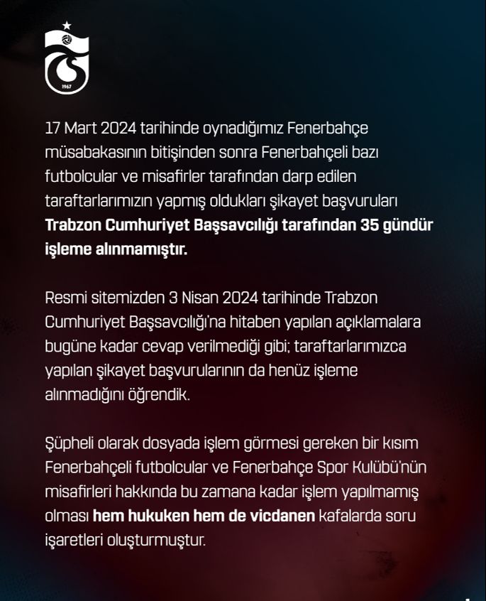 Trabzonspor'dan son dakika açıklaması Trabzonspor'dan son dakika açıklaması