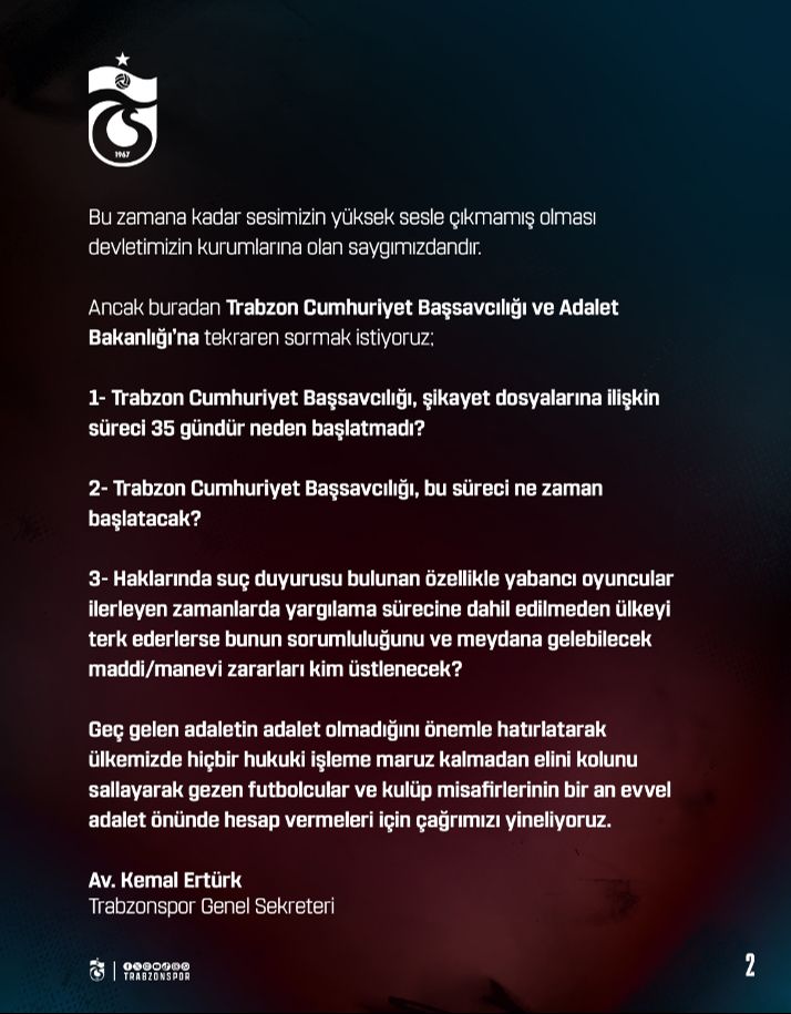 Trabzonspor'dan son dakika açıklaması Trabzonspor'dan son dakika açıklaması