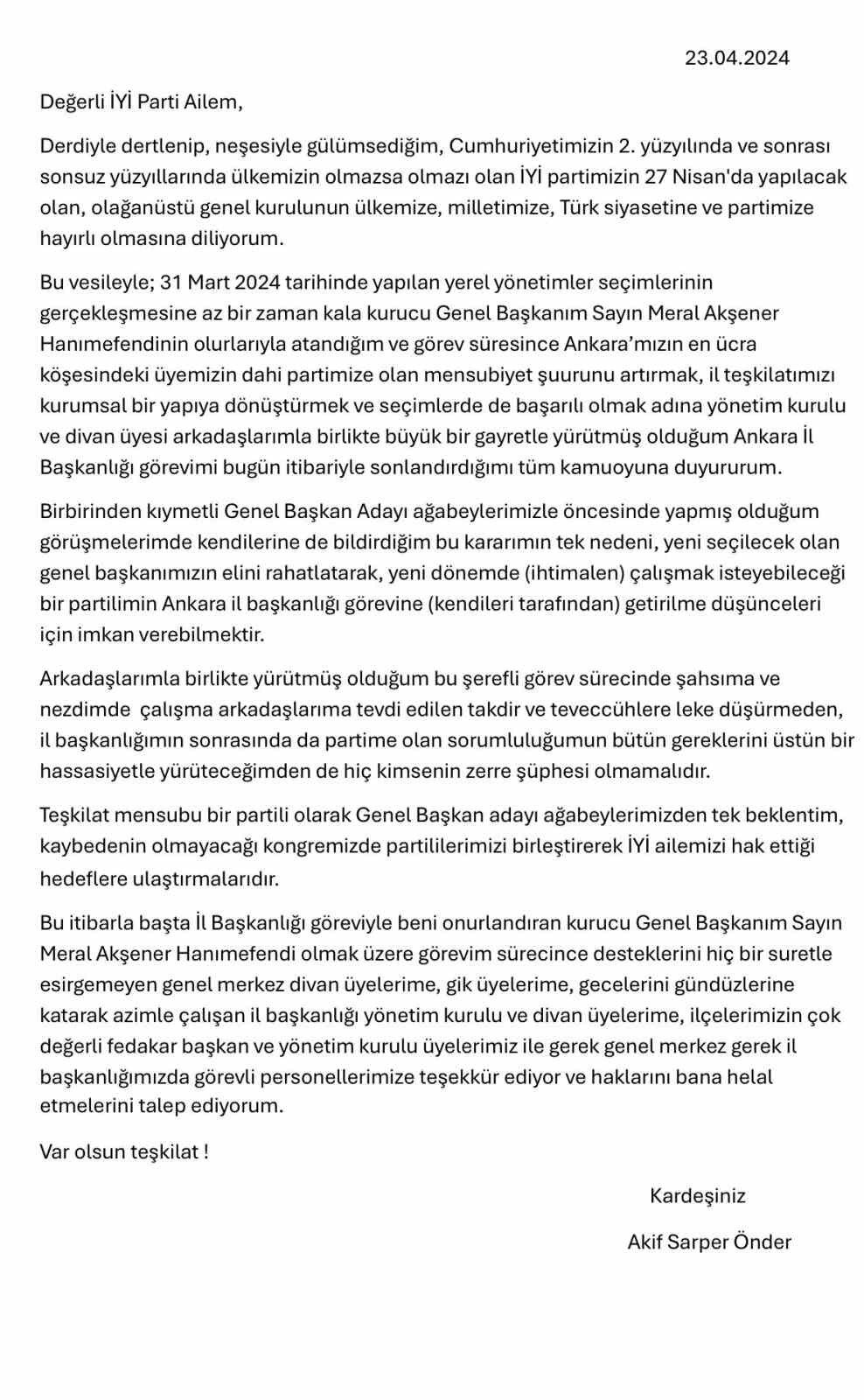 İyi Parti'de üst düzey istifa! Ankara İl Başkanı Akif Sarp Önder görevi bıraktı İyi Parti'de üst düzey istifa! Ankara İl Başkanı Akif Sarp Önder görevi bıraktı - 1. Resim