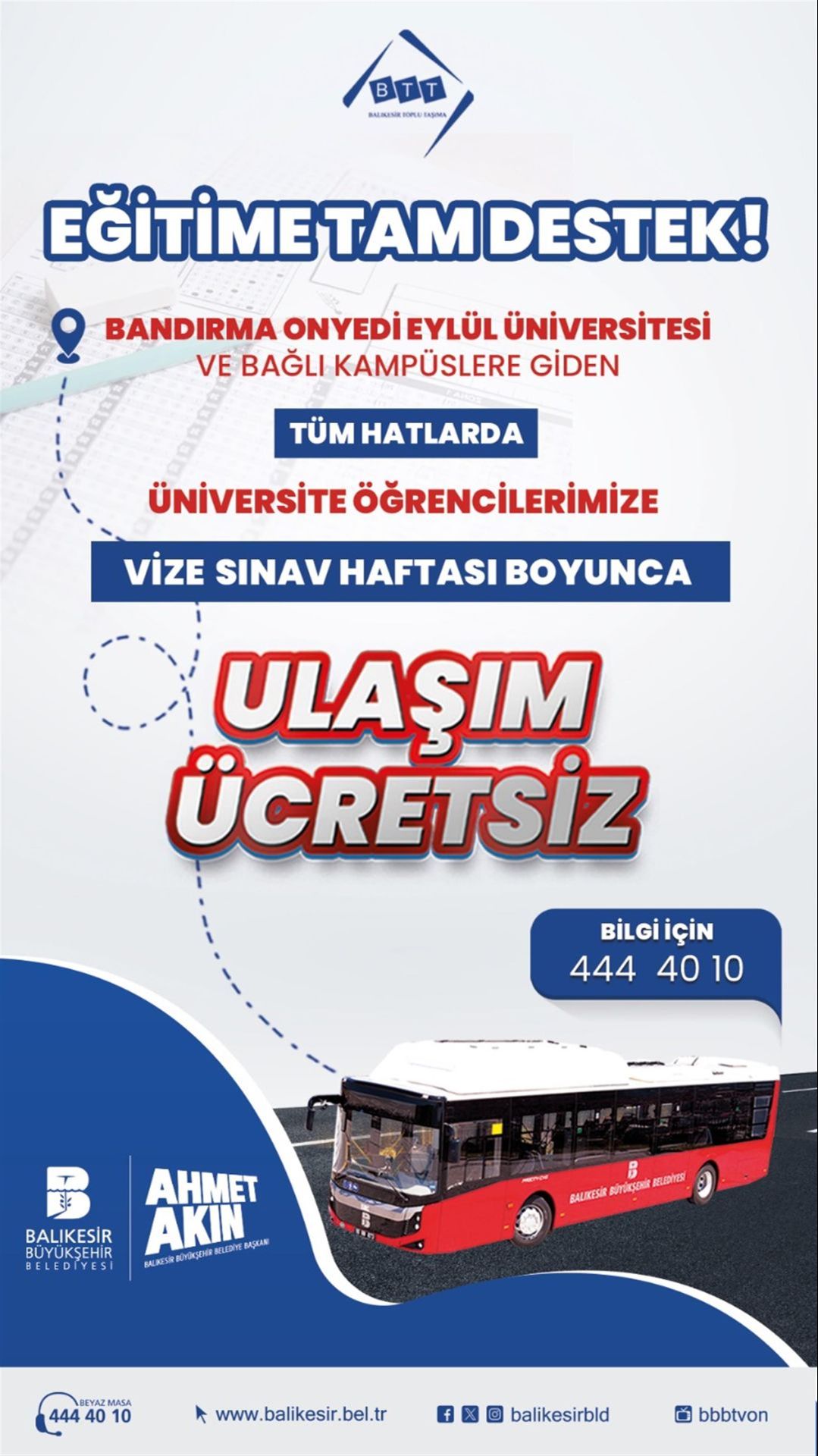 Balıkesir'de 20-28 Nisan arası vize sınavları için Bandırma Onyedi Eylül Üniversitesi öğrencilerine toplu taşıma ücretsiz - 1. Resim