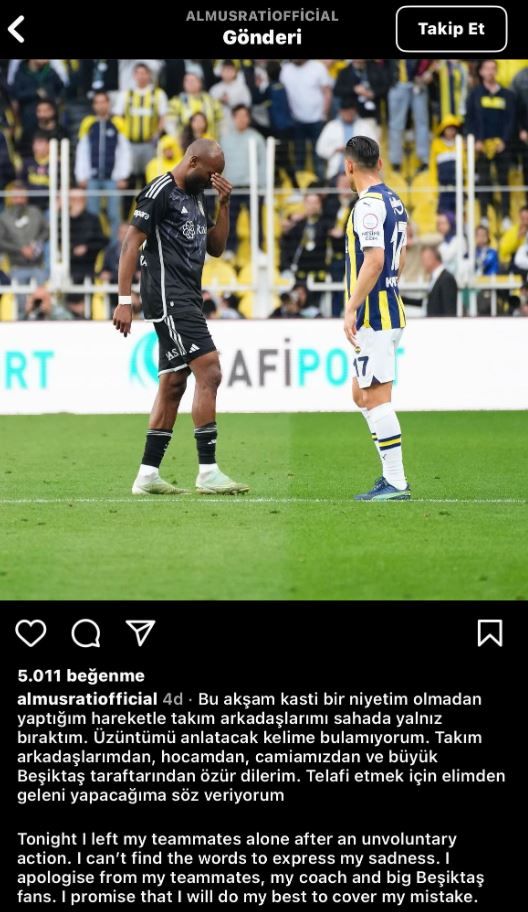 Kırmızı kart görüp Beşiktaş'ı 10 kişi bırakmıştı! Olay adam Al Musrati'den flaş paylaşım - 1. Resim