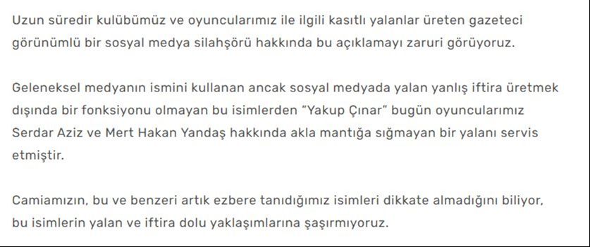 Fenerbahçe'den Mert Hakan Yandaş-Serdar Aziz iddiaları sonrası çok sert açıklama! - 1. Resim