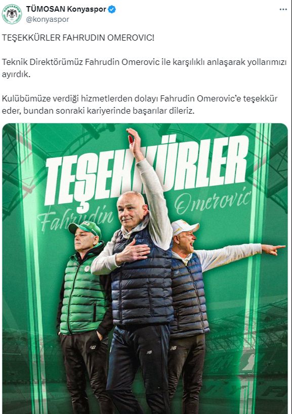 Fenerbahçe maçı öncesi Konyaspor'dan flaş karar! Teknik direktör Fahrudin Omerovic'le yollar ayrıldı - 1. Resim