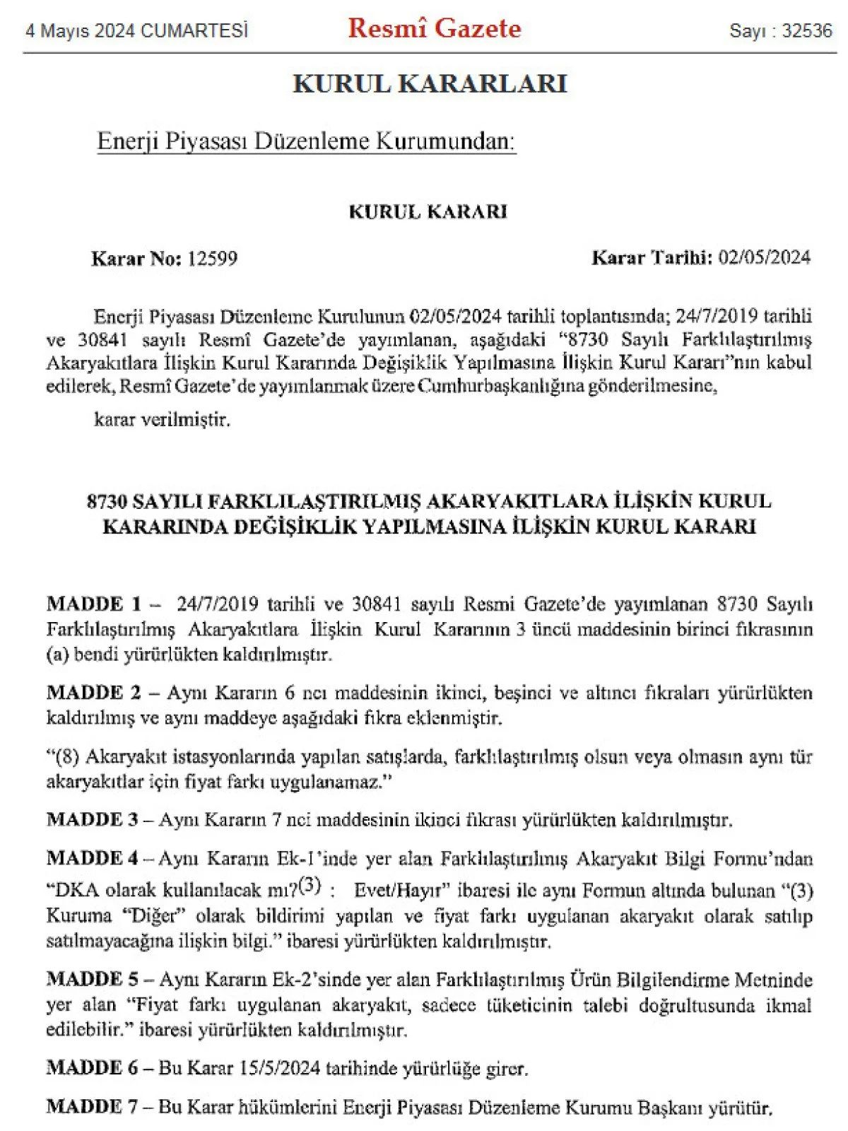 Benzin ve motorinde yeni dönem! Resmi Gazete'de yayımlandı - 1. Resim