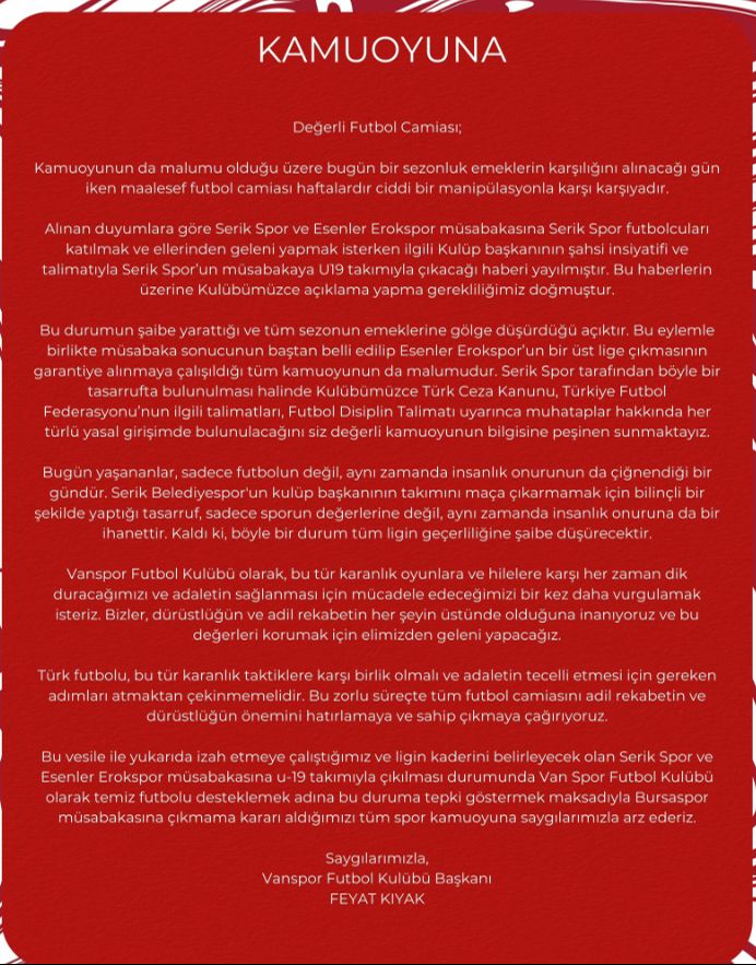 Türk futbolunda sular durulmuyor! Vanspor FK, Bursaspor maçında sahadan çekildi zehir zemberek bir açıklama geldi Türk futbolunda sular durulmuyor! Vanspor FK, Bursaspor maçında sahadan çekildi zehir zemberek bir açıklama geldi - 2. Resim