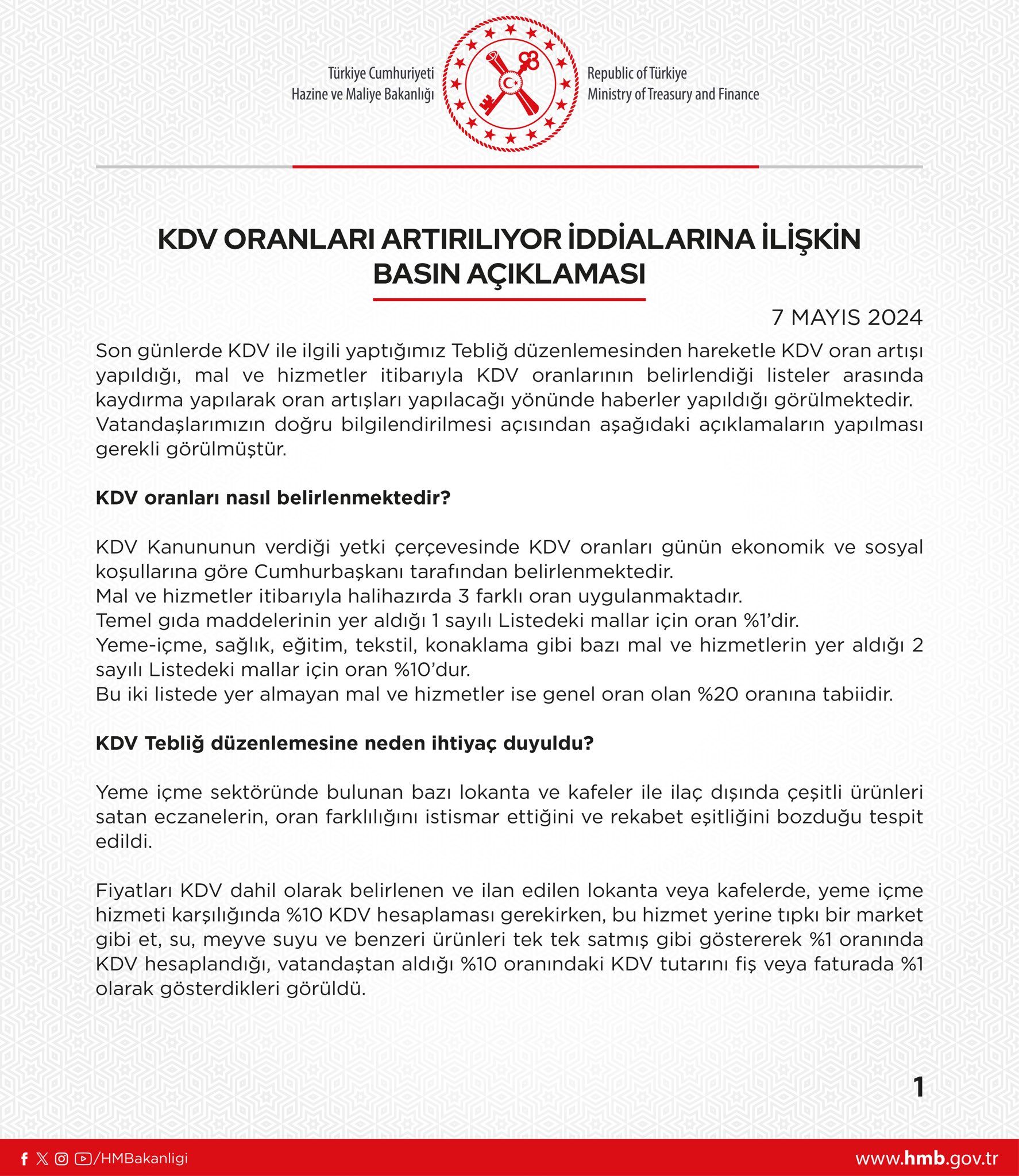 Hazine ve Maliye Bakanlığı: KDV oranlarının artırılacağına dair iddialar asılsızdır - 1. Resim