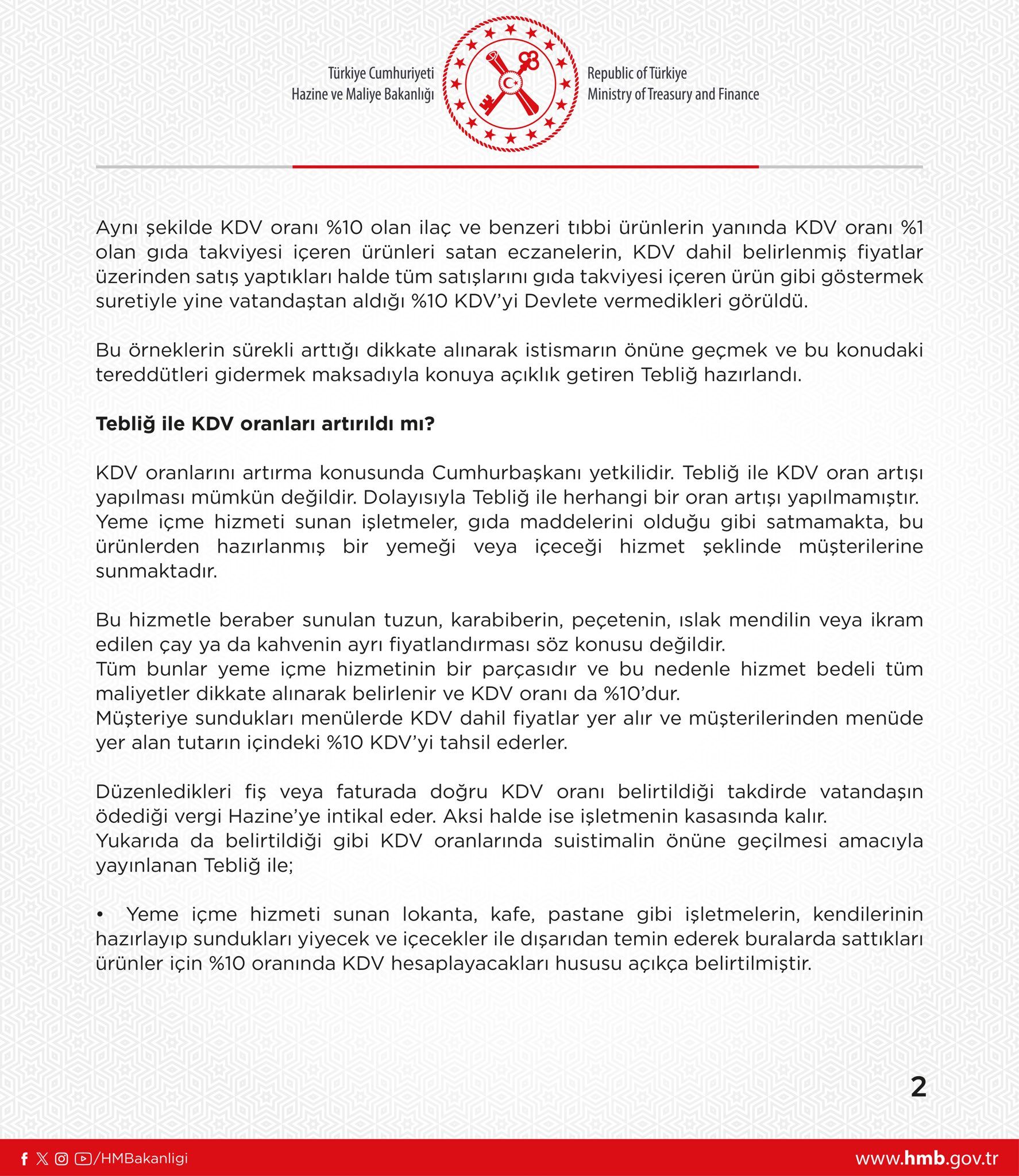 Hazine ve Maliye Bakanlığı: KDV oranlarının artırılacağına dair iddialar asılsızdır - 2. Resim