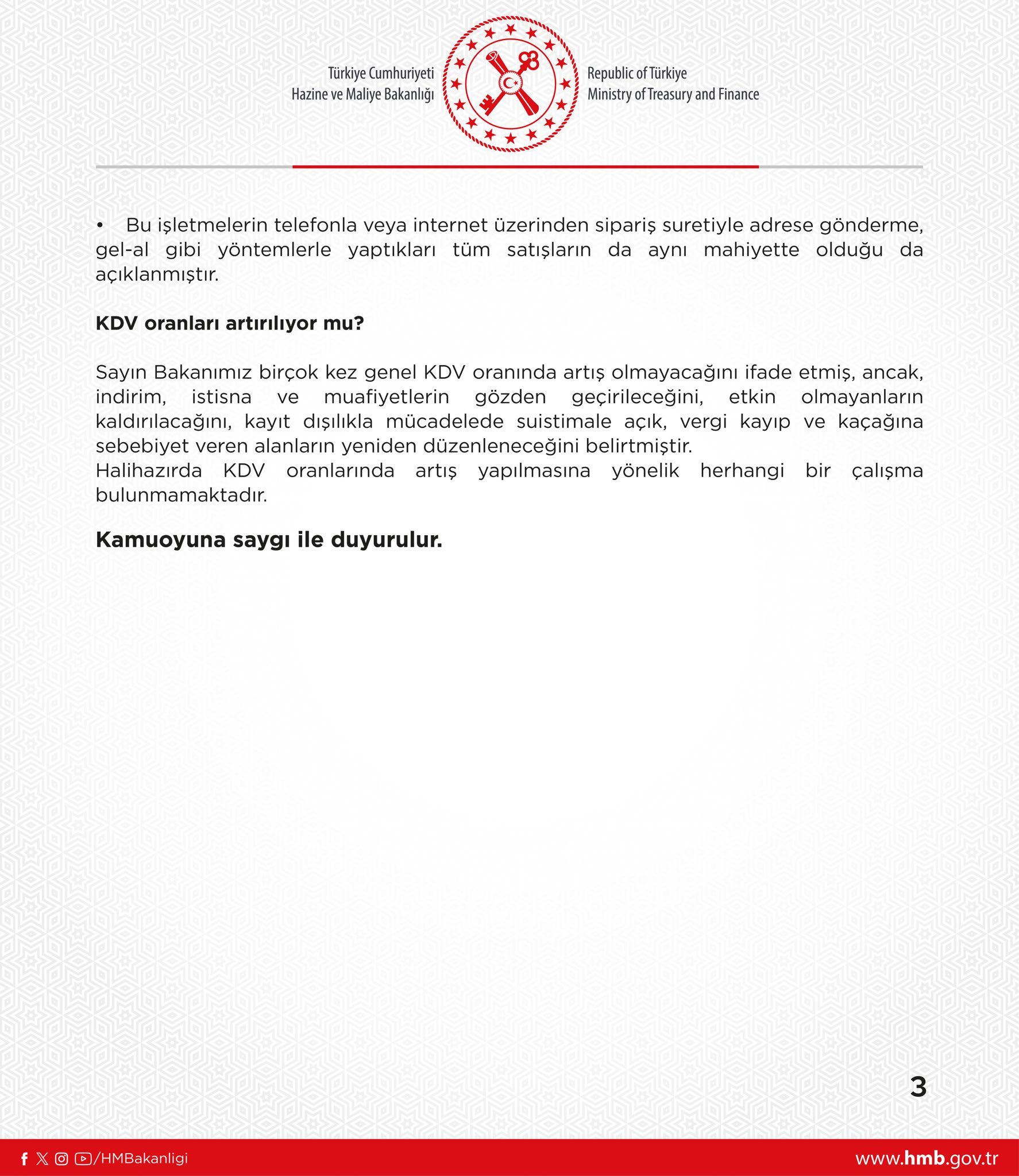 Hazine ve Maliye Bakanlığı: KDV oranlarının artırılacağına dair iddialar asılsızdır - 3. Resim