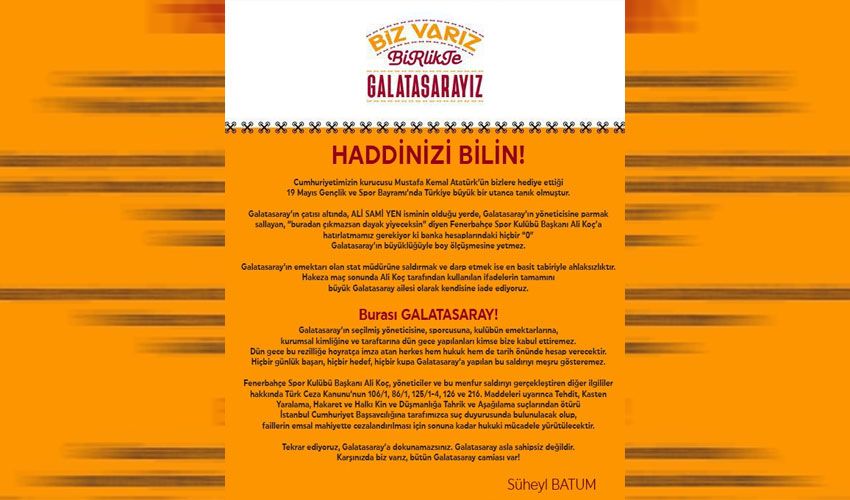 Derbi sonrası Ali Koç'a suç duyurusu! 'Şerefsizlere, haysiyetsizlere ve alçaklara gösterdik' Derbi sonrası Ali Koç'a suç duyurusu! 'Şerefsizlere, haysiyetsizlere ve alçaklara gösterdik' - 2. Resim